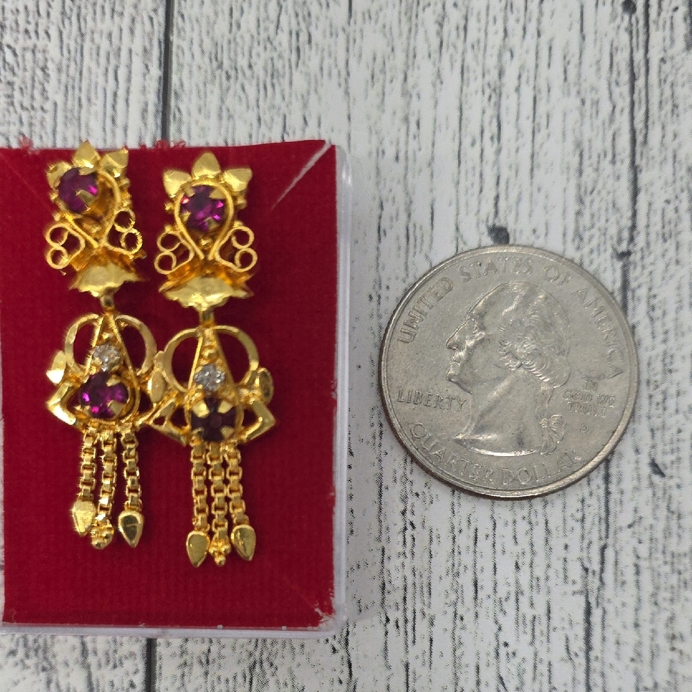 Bhoomi Elegant Gold and Purple Dangle Earrings